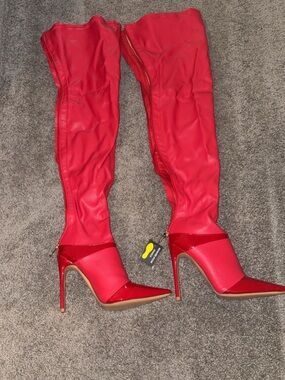 Red Over-the-Knee Stiletto Boots - Women's Fashion Heel